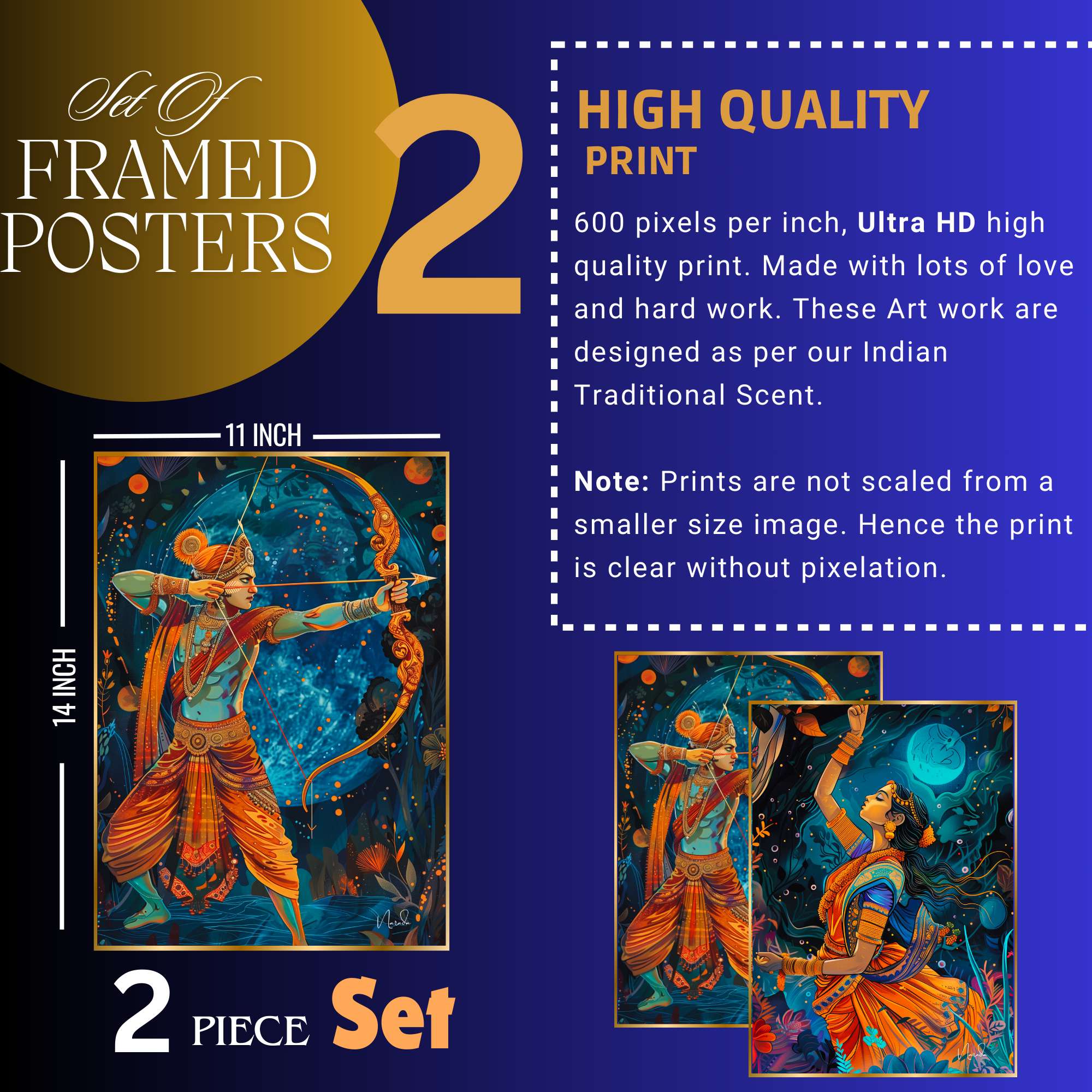 Set of Two Wall Paintings for Wall Dacoration Golden Framed Wall Paintings for Living Room & Bedroom Wall Art for Home Decoration & Office Wall Décor (14x11 inch CH-GD2-4) - Image 2