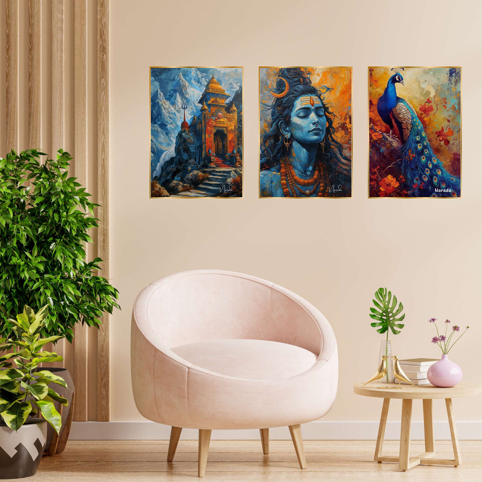 Set of Three Wall Paintings for Wall Dacoration Golden Framed Wall Paintings for Living Room & Bedroom Wall Art for Home Decoration & Office Wall Décor (24x18 inch CH-GD3-8) - Image 2