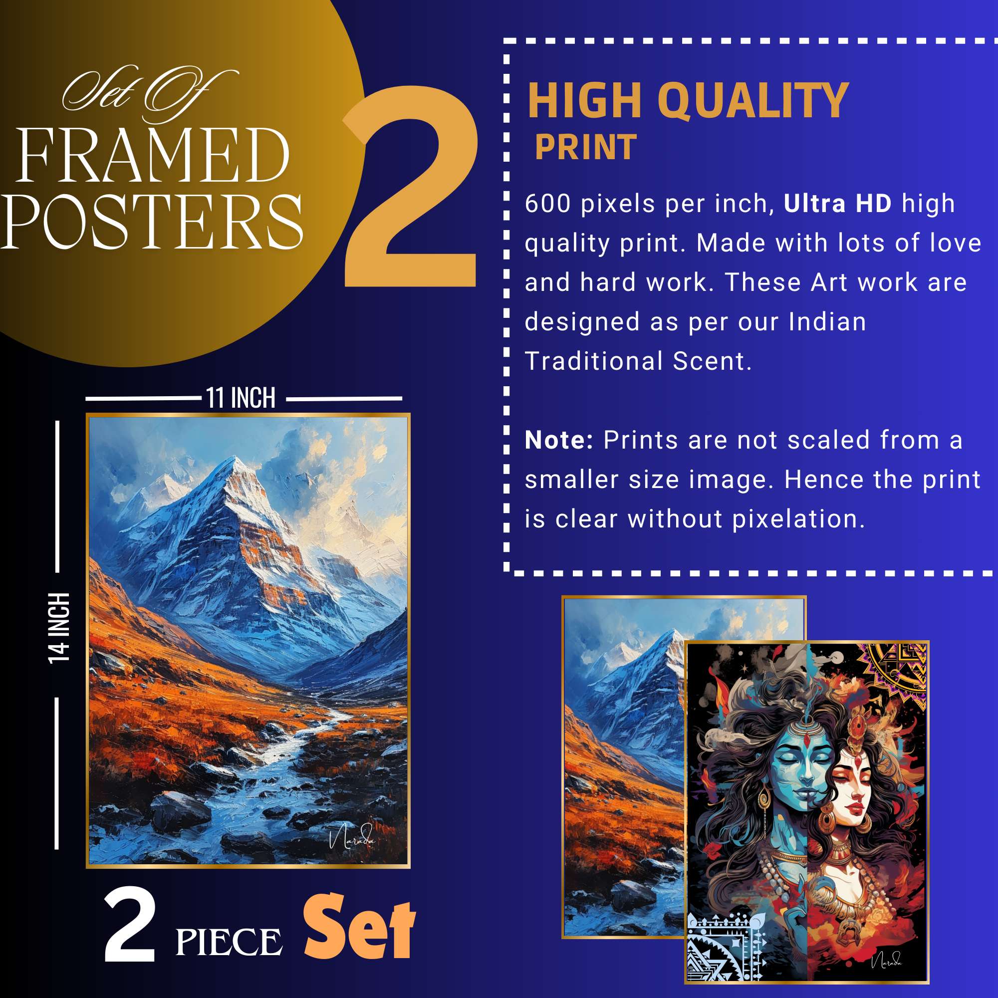 Set of Two Wall Paintings for Wall Dacoration Golden Framed Wall Paintings for Living Room & Bedroom Wall Art for Home Decoration & Office Wall Décor (14x11 inch CH-GD2-9) - Image 3