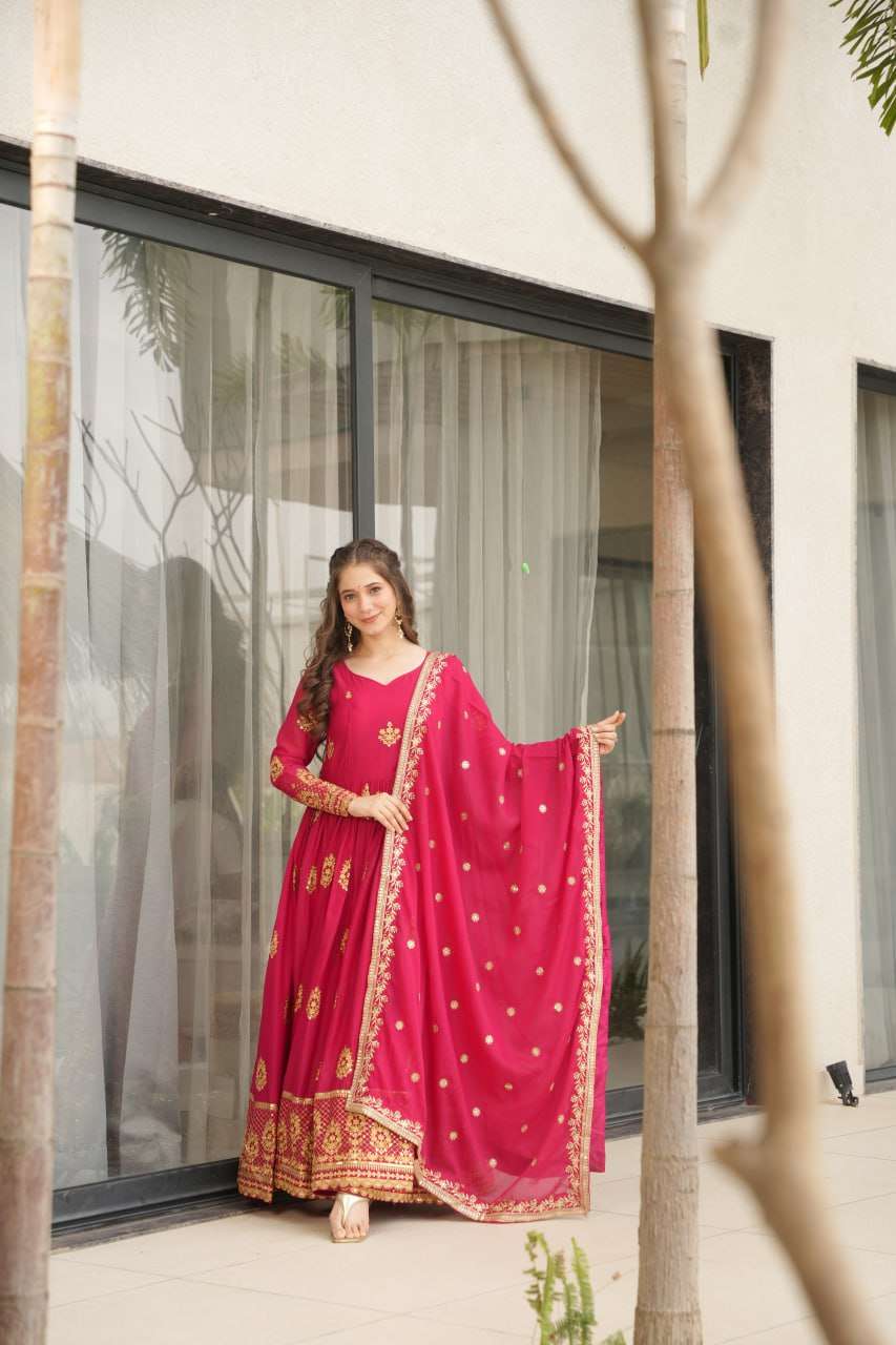 Womenβs Ethnic Anarkali Style Floor-Length Gown in Magenta with Golden Zari Embroidery β Festive & Wedding Wear - Image 8